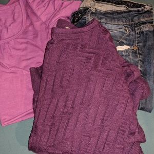 2 beautiful purple blouses and 1 jean pants